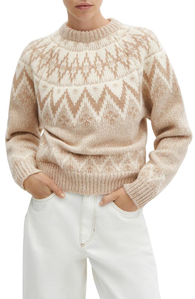 MANGO Fair Isle Crewneck Sweater in Medium Brown Cover