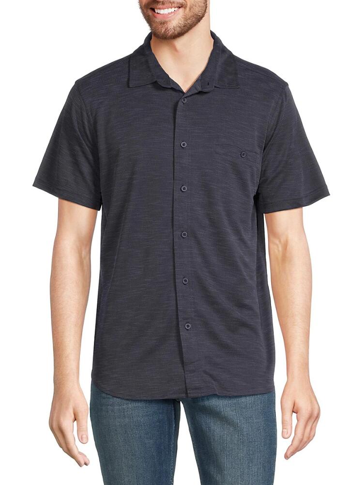 Saks Fifth Avenue Men's Wool Blend Short Sleeve Shirt - Navy Cover