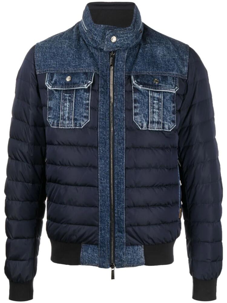 Moorer high-neck panelled padded jacket - Blue Cover