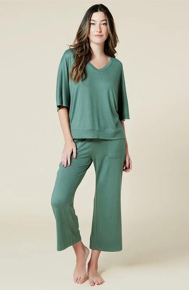 Softies Dream Jersey Relaxed V-Neck with Capri Lounge Set in Dusty Green Cover