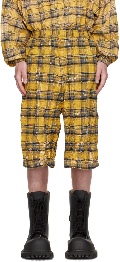 We11done Yellow Crinkled Check Shorts Cover