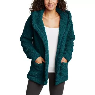 Eddie Bauer Women's Campfire Plush Fleece Hooded Open Cardigan Cover