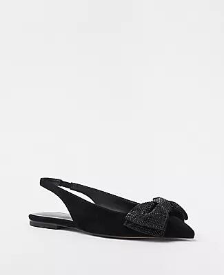 Ann Taylor Crystal Bow Pointy Toe Suede Slingback Flats Cover