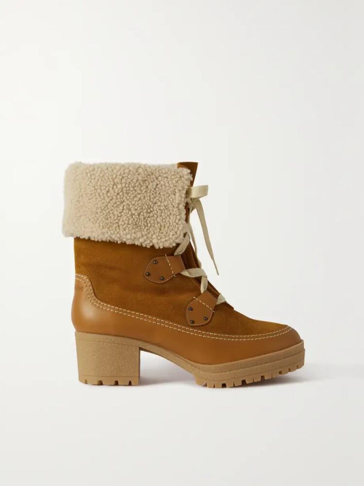 SEE BY CHLOÉ - Verena Shearling-trimmed Suede And Leather Ankle Boots - Brown Cover