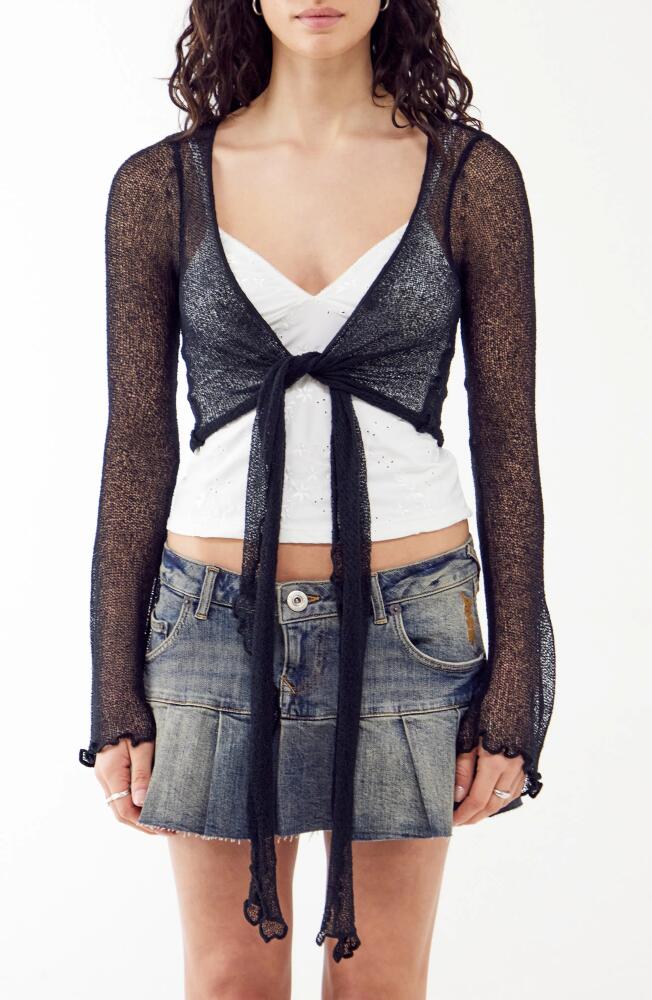 BDG Urban Outfitters Sheer Tie Front Cardigan in Black Cover