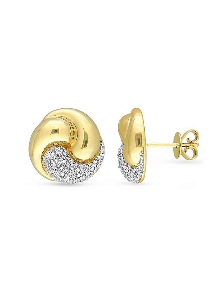 Sonatina Women's 14K Yellow Gold & 0.24 TCW Pavé Diamond Love Knot Stud Earrings Cover