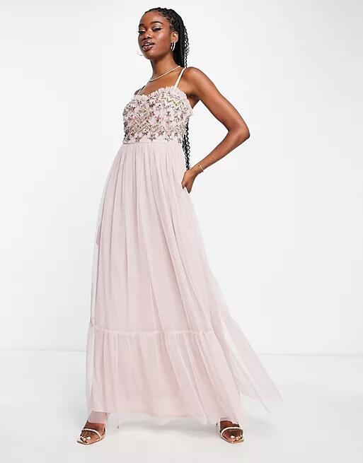 Maya embellished corset tulle maxi dress in blush-Pink Cover