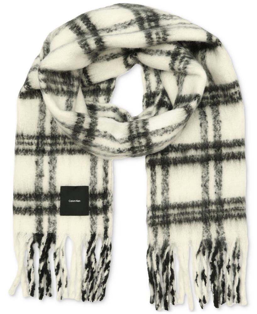 Calvin Klein Men's Plaid Yarn-Dyed Scarf - Black Beau Cover