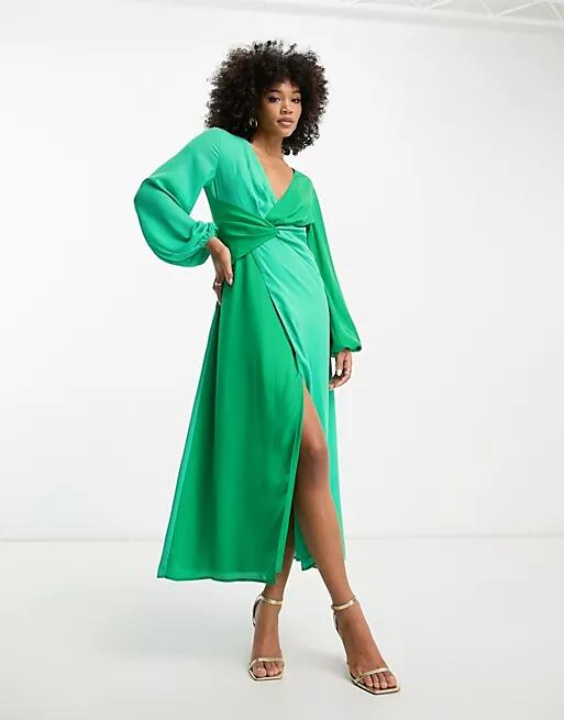 Pretty Lavish knot front contrast maxi dress in green Cover