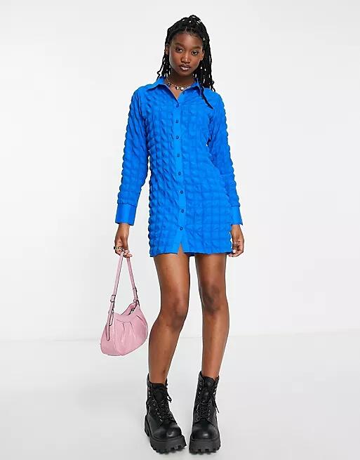 Daisy Street bubble fitted shirt dress in cobalt-Blue Cover