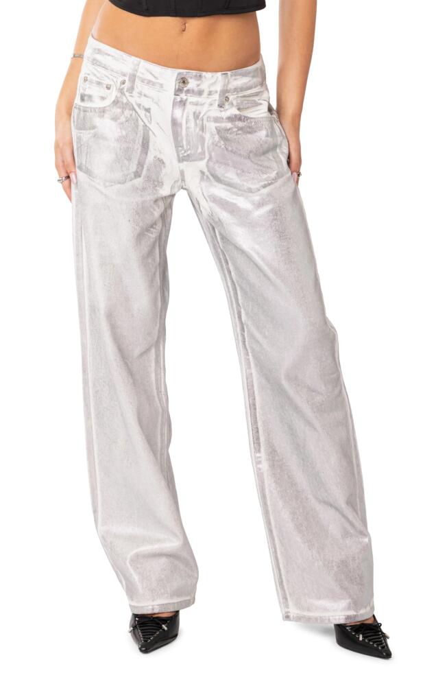 EDIKTED Jolene Metallic Straight Leg Jeans in Silver Cover