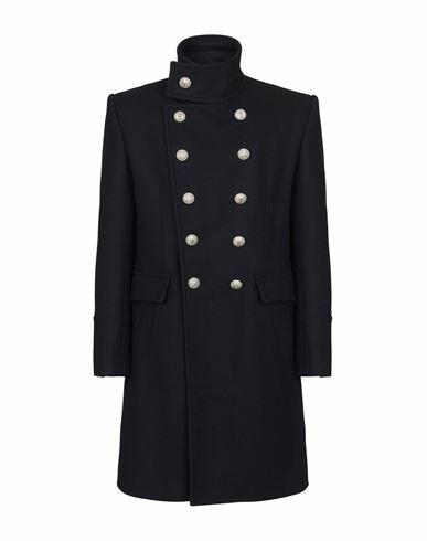 Balmain Man Coat Black Virgin Wool Cover