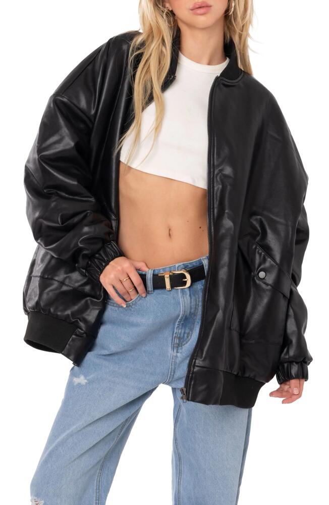 EDIKTED Oversize Faux Leather Bomber Jacket in Black Cover