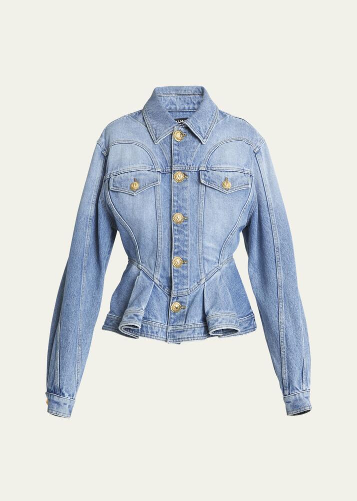 Balmain Peplum Denim Jacket with Gold-Tone Buttons Cover