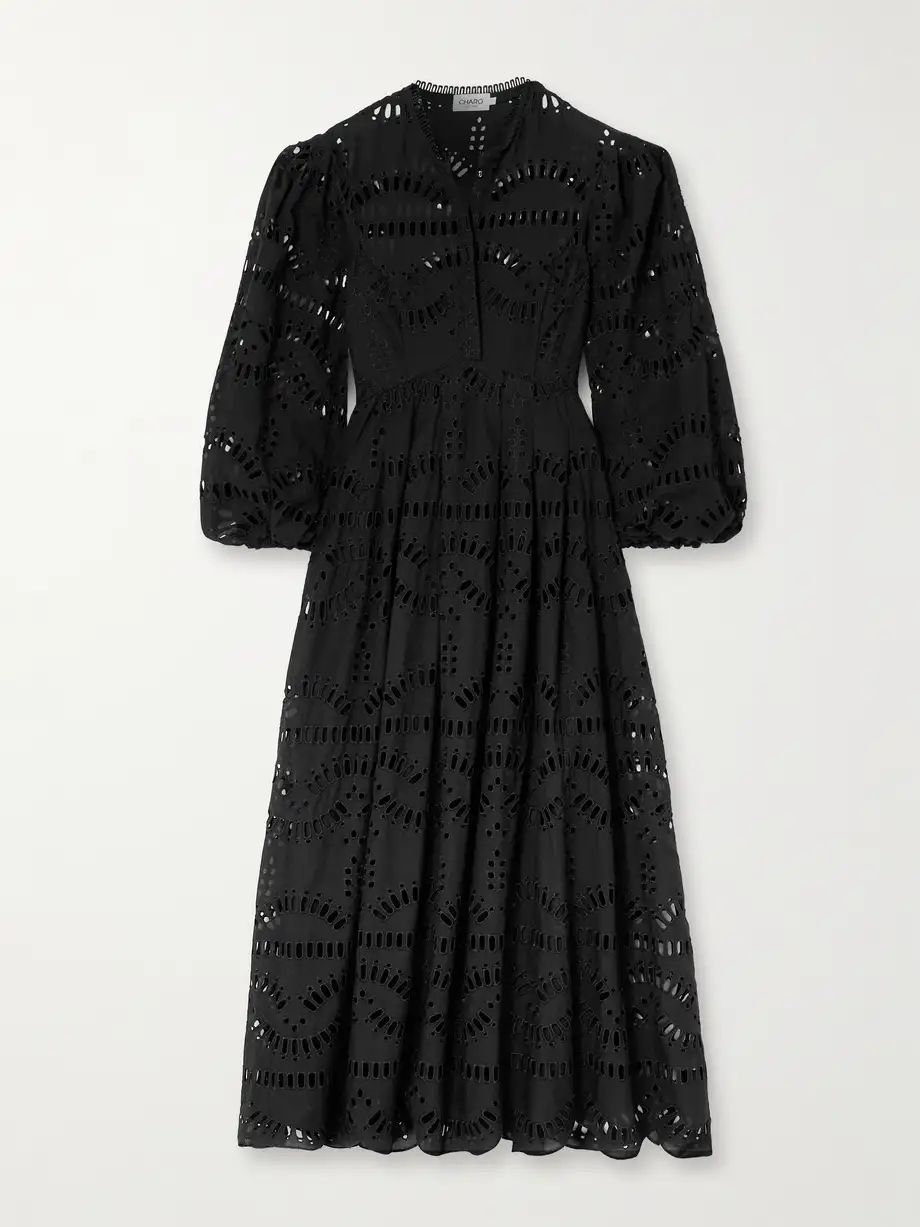 Charo Ruiz - Kaika Scalloped Broderie Anglaise Cotton-blend Midi Dress - Black Cover