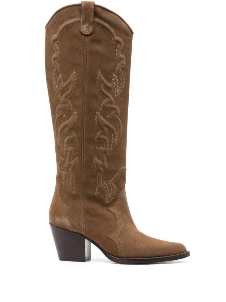 Maje suede below-knee cowboy boots - Brown Cover