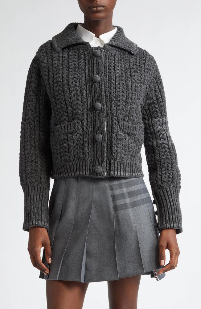 Thom Browne Cable Knit Virgin Wool Cardigan in Dark Grey Cover