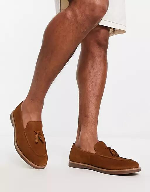 River Island woven tassel loafers in brown-Black Cover