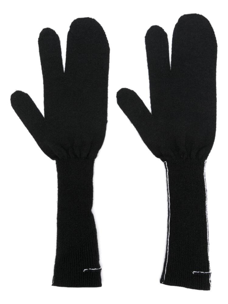 MM6 Maison Margiela stripe-detail knitted gloves - Black Cover