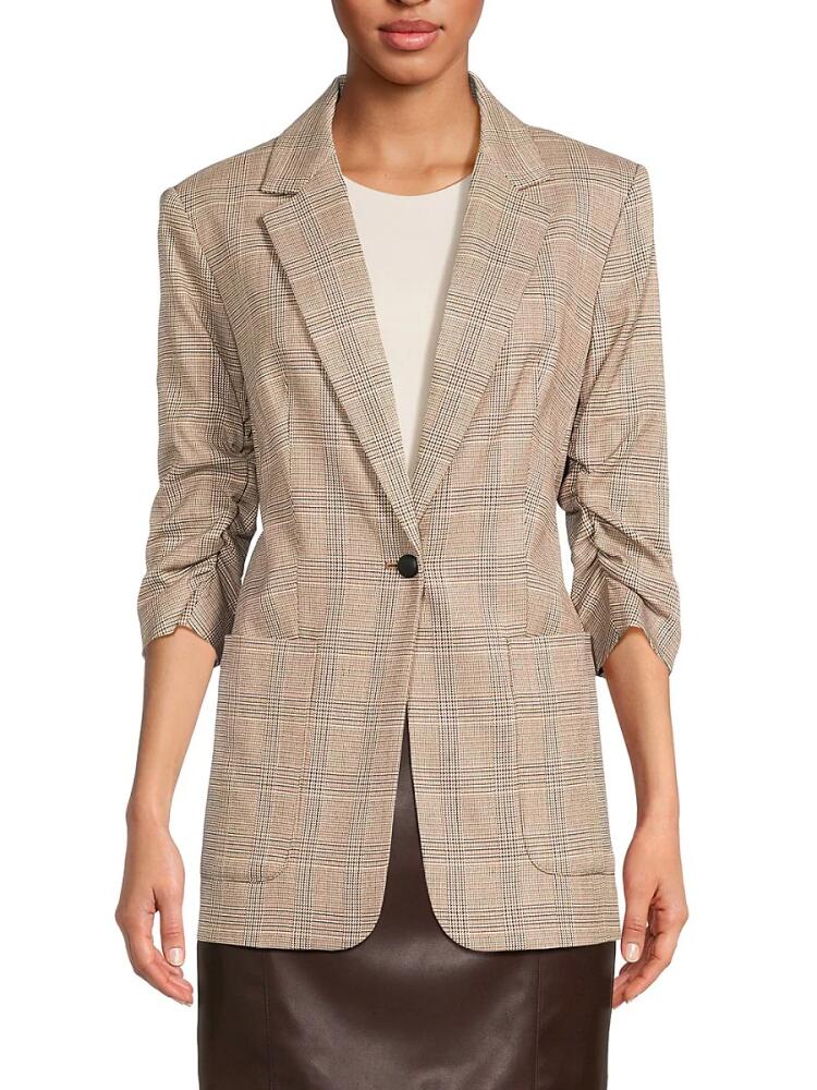 Calvin Klein Women's Plaid Ruched Sleeve Blazer - Luggage Cover