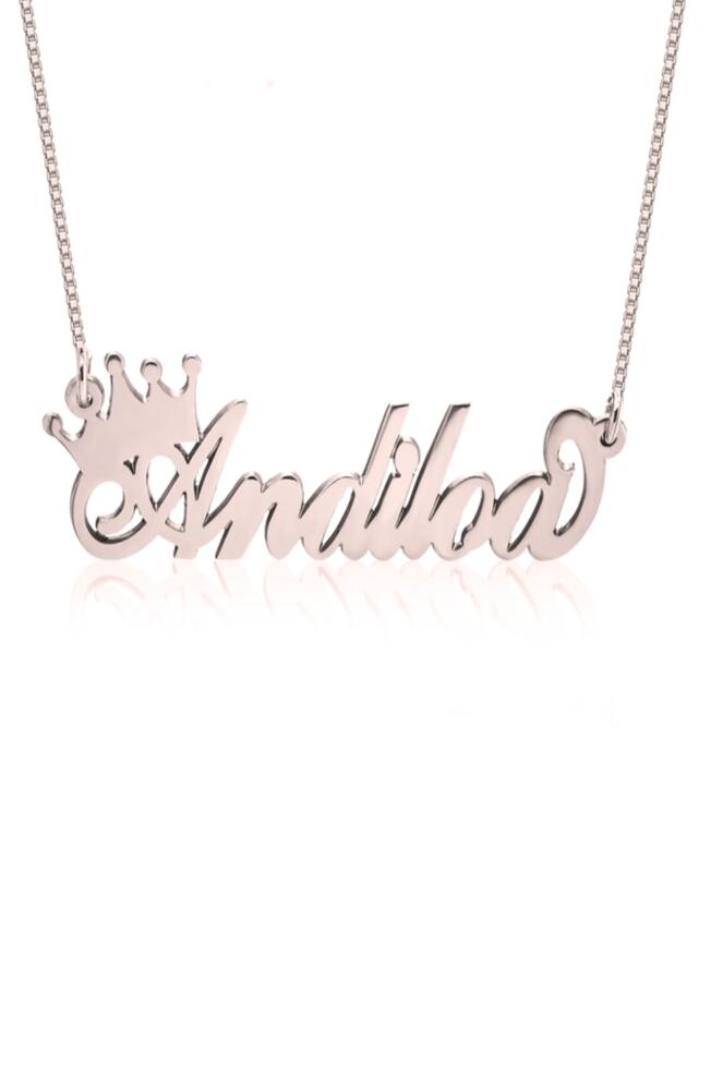 MELANIE MARIE Crown Me Personalized Nameplate Pendant Necklace in Rose Gold Plated Cover