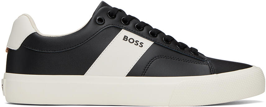 BOSS Black & Off-White Cupsole Contrast Band Sneakers Cover