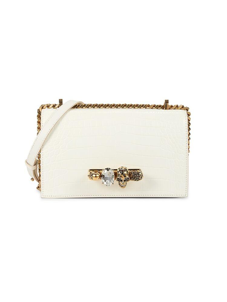 Alexander McQueen Women's Embellished Croc Embossed Leather Crossbody Bag - White Cover