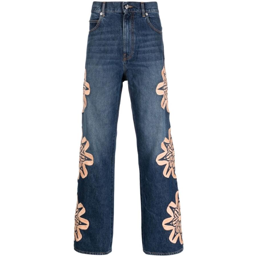 Bluemarble Mens Blue Embroidered Bootcut Denim Pants Cover