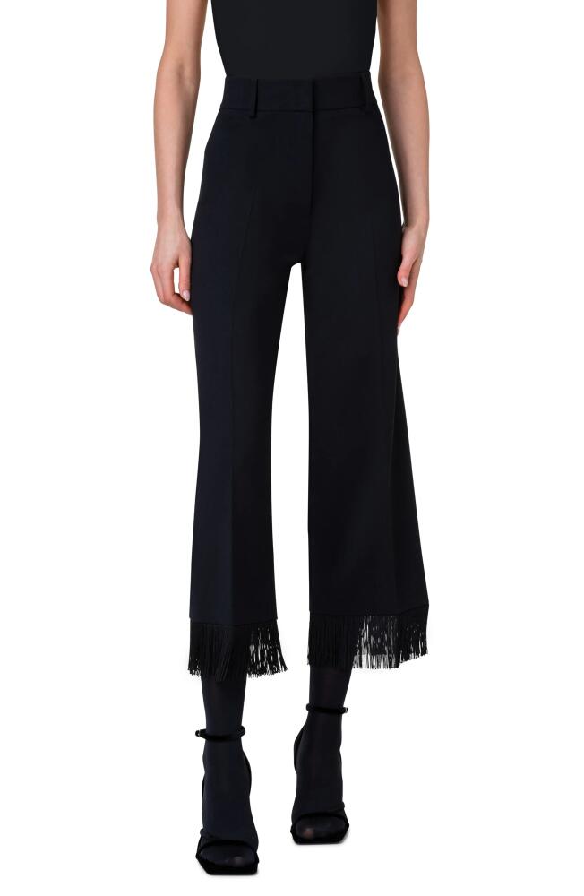 Akris punto Chieko Fringe Trim Wide Leg Stretch Virgin Wool Crop Pants in 009 Black Cover