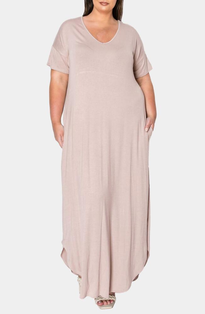 L I V D Short Sleeve Jersey Maxi Dress in Taupe Cover