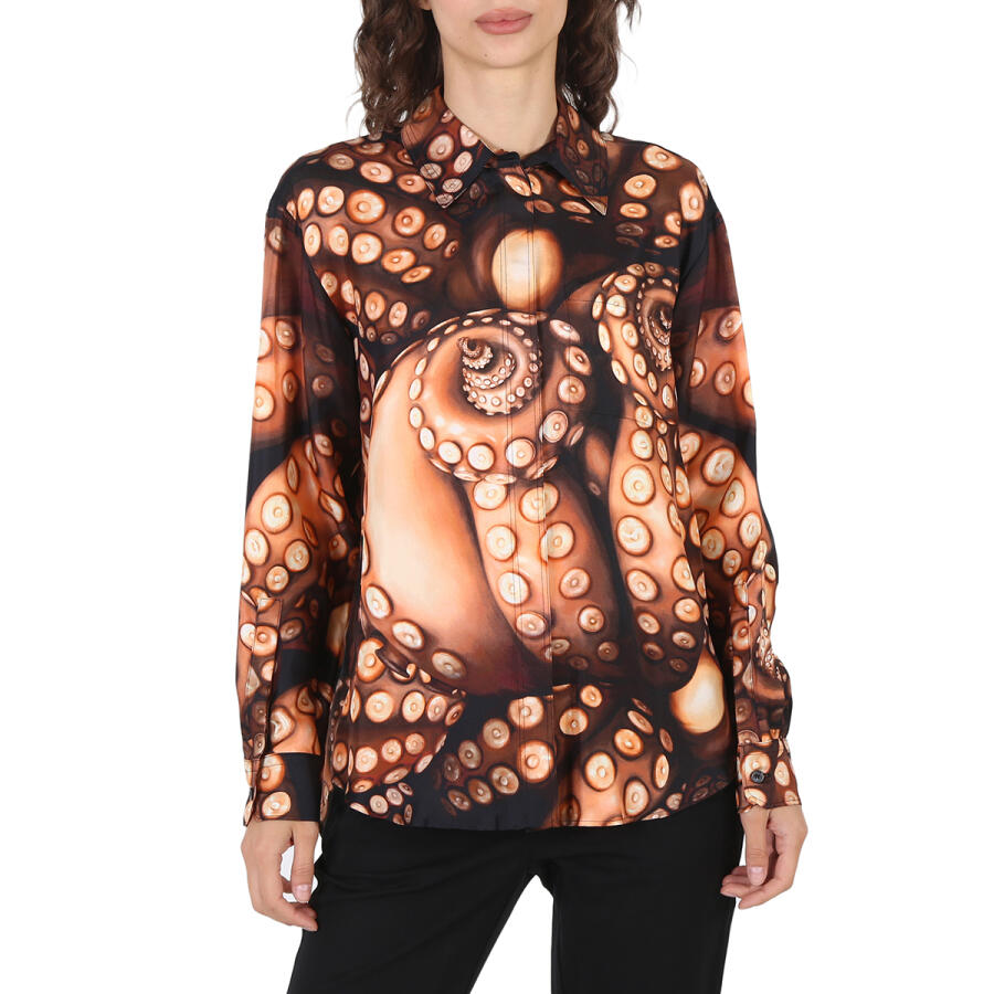 Burberry Silk Twill Octopus Print Long-sleeve Oversized Shirt Cover