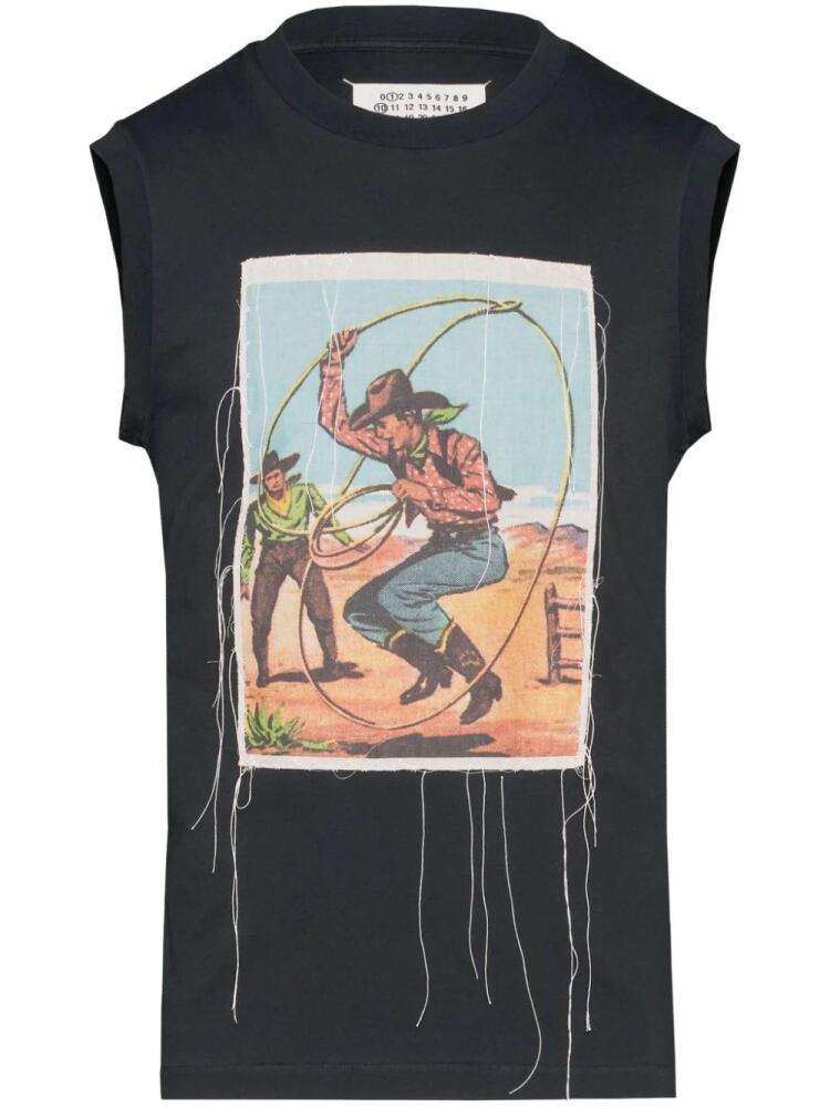 Maison Margiela Cowboy-print cotton tank top - Black Cover