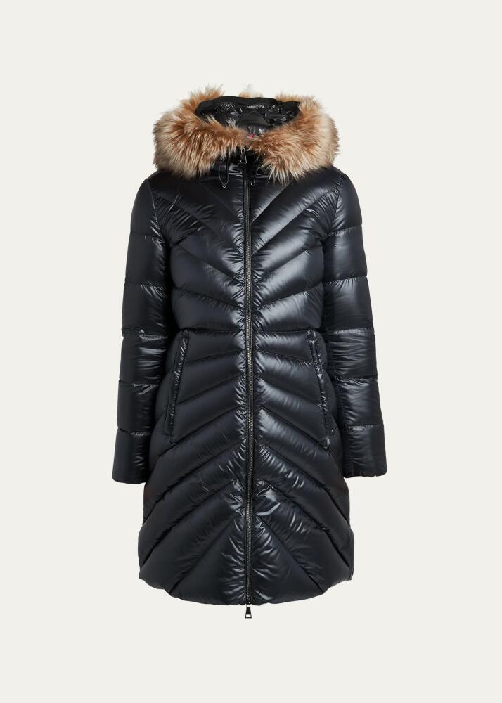 Moncler Chandre Long Puffer Coat with Removable Shearling Trim Cover