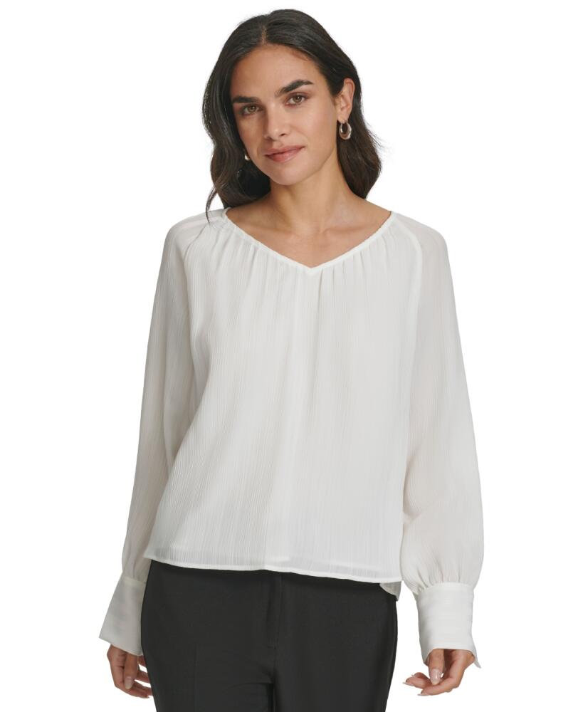 Calvin Klein Women's Long-Sleeve V-Neck Blouse - Cream Cover