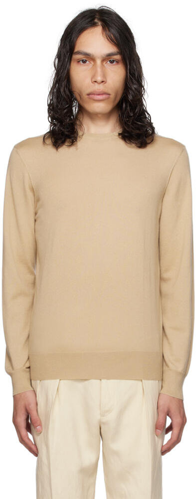 Ralph Lauren Purple Label Tan Crewneck Sweater Cover