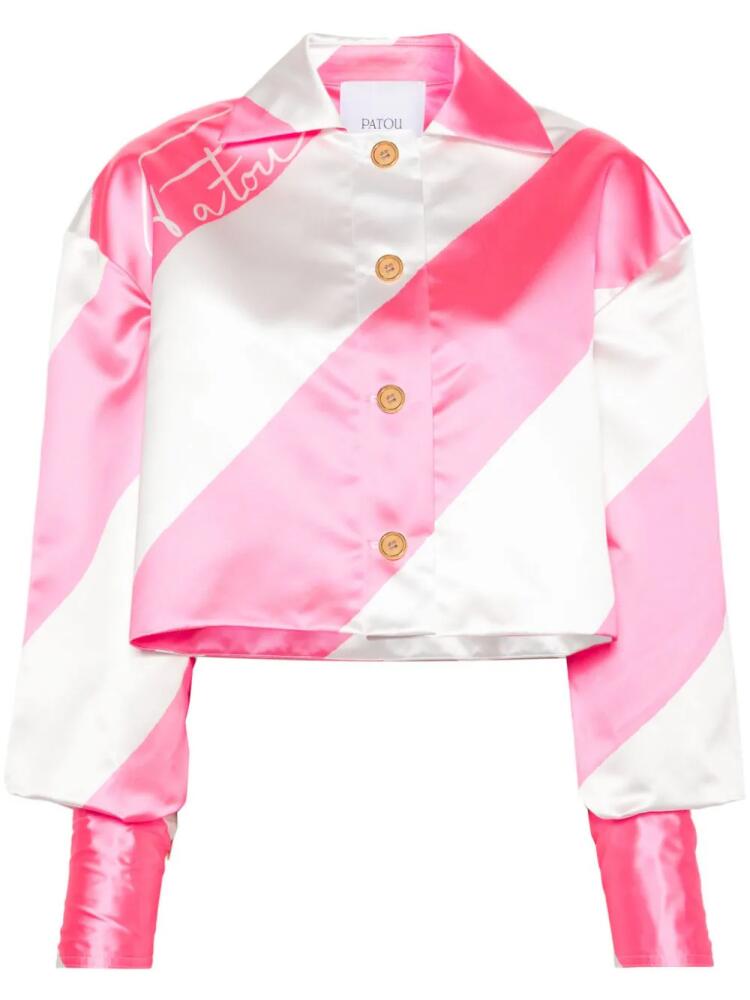 Patou diagonal-striped cropped satin jacket - Pink Cover