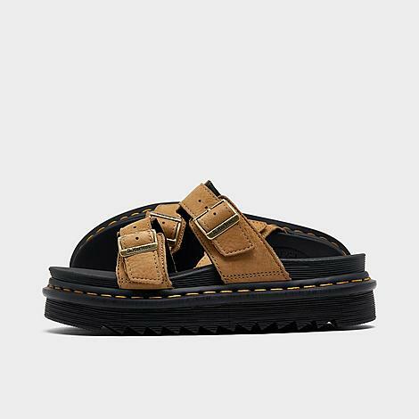 Dr. Martens Women's Myles Tumbled Nubuck Leather Buckles Slide Sandals in Brown/Savannah Tan Cover