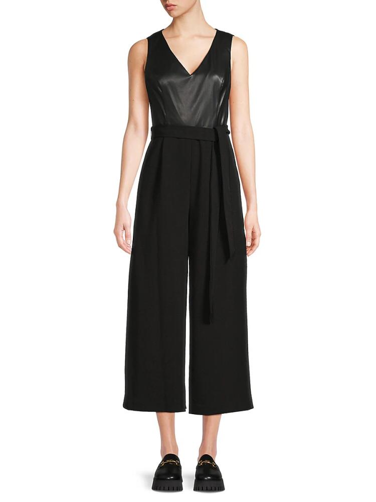 Calvin Klein Women's Mix Media Cropped Jumpsuit - Black Cover