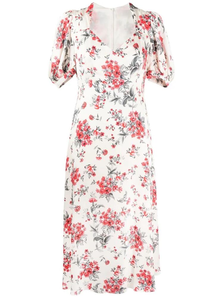 JANE Paradise scatter-flower-print midi dress - White Cover