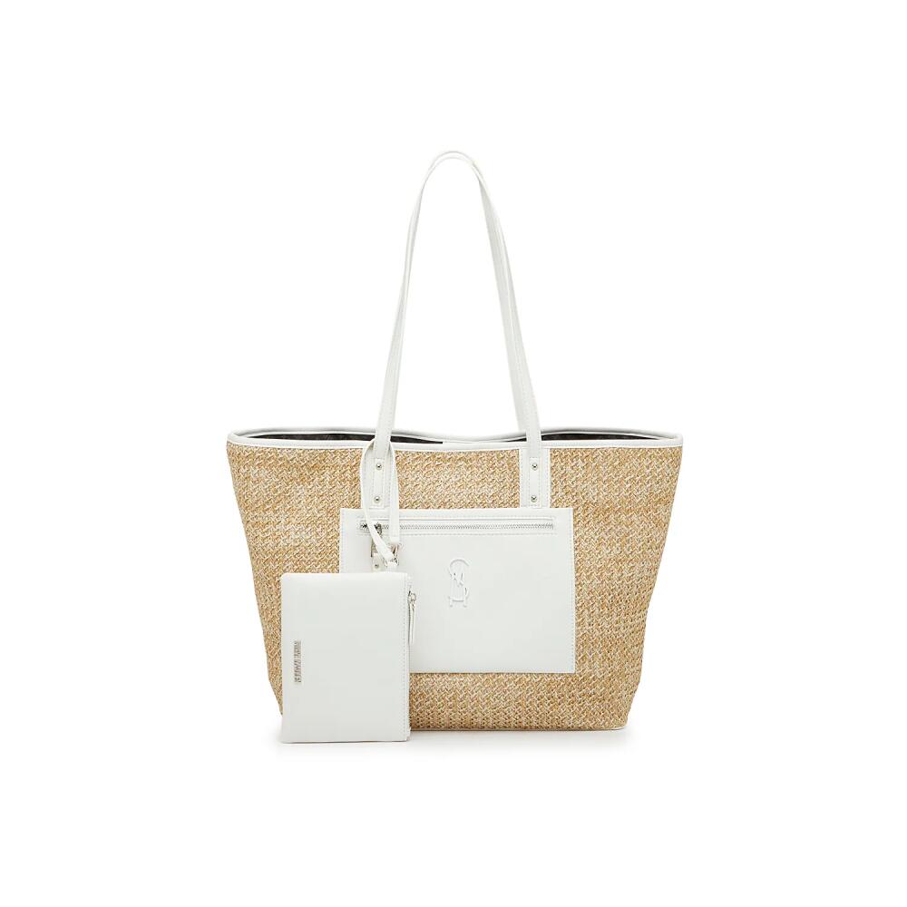 Steve Madden Playa Straw Tote & Wallet | Women's | Tan/White Cover