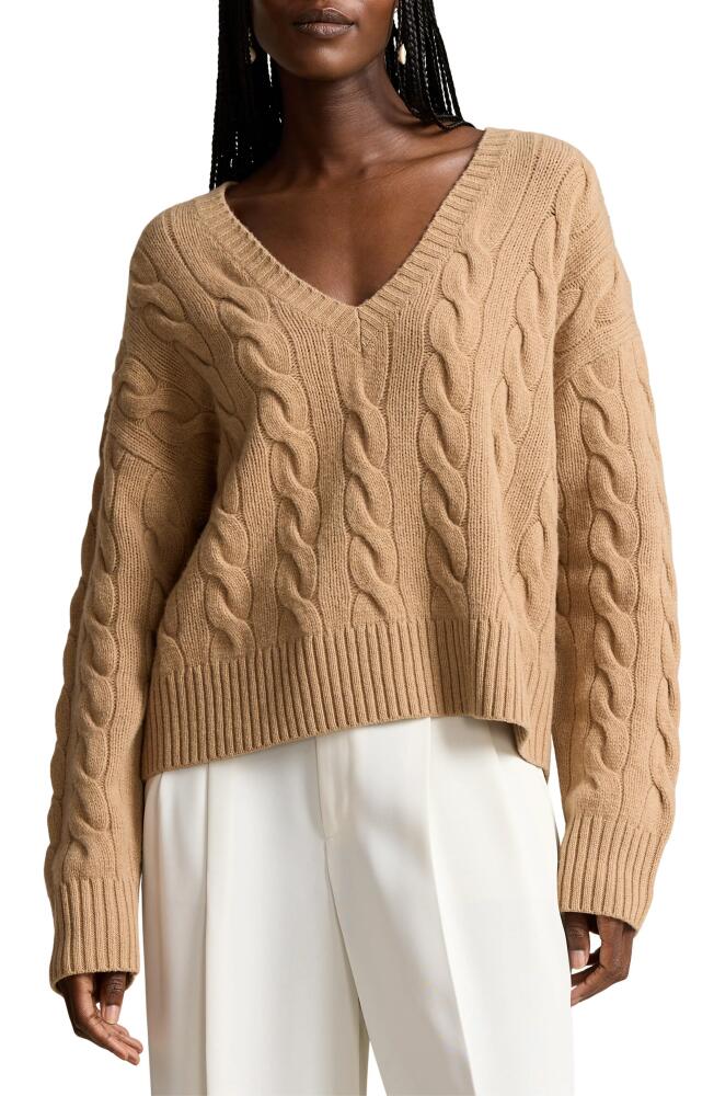 Polo Ralph Lauren Cable Wool & Cashmere V-Neck Sweater in Collection Camel Melange Cover