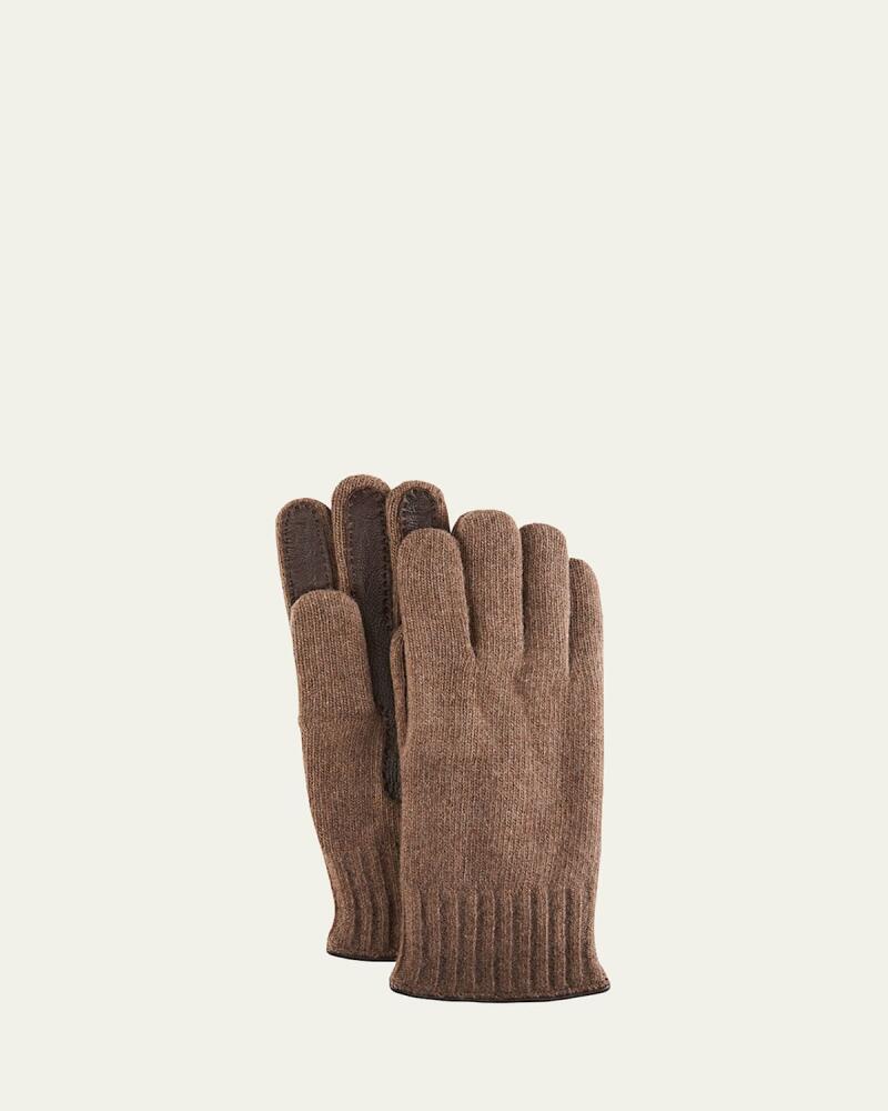 Bergdorf Goodman Men's Cashmere Jersey Gloves w/ Deerskin Palms Cover