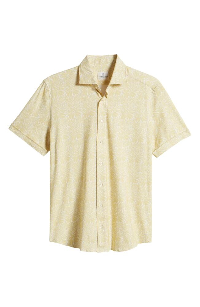 Emanuel Berg 4Flex Modern Fit Leaf Print Short Sleeve Knit Button-Up Shirt in Bright Yellow Cover