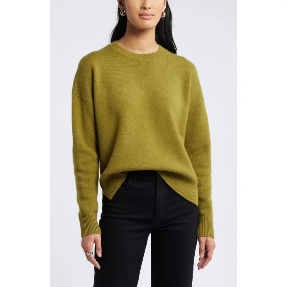 Nordstrom Crewneck Side Slit Wool & Cashmere Sweater in Olive Pea Cover