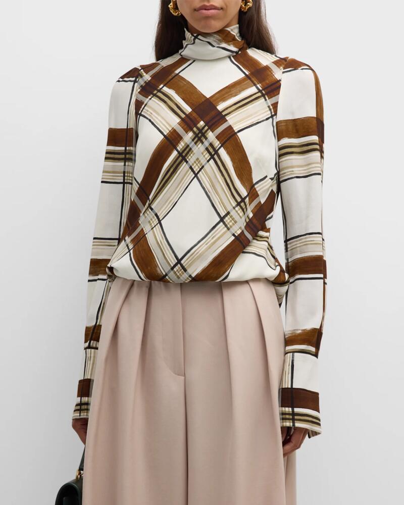 Dries Van Noten Celvet Plaid Funnel Neck Blouse Cover