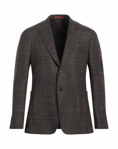 Isaia Man Blazer Dark brown Wool, Silk, Linen Cover