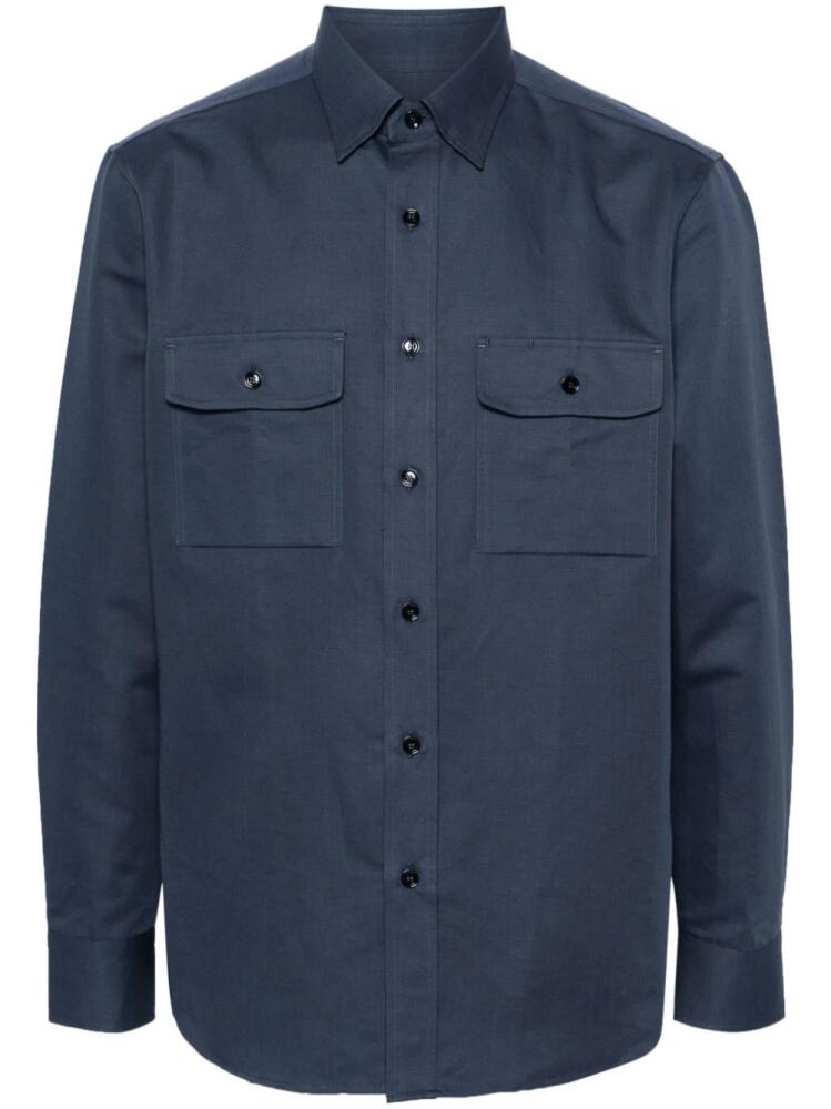 Brioni long-sleeve cotton-linen blend shirt - Blue Cover