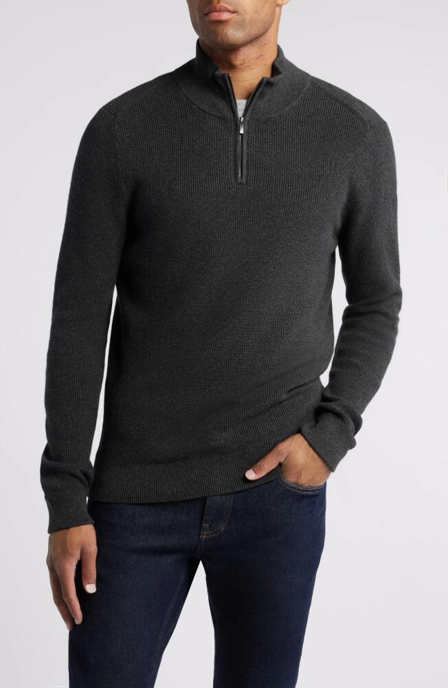 Nordstrom Cotton & Cashmere Quarter Zip Sweater in Grey Dark Charcoal Heather Cover