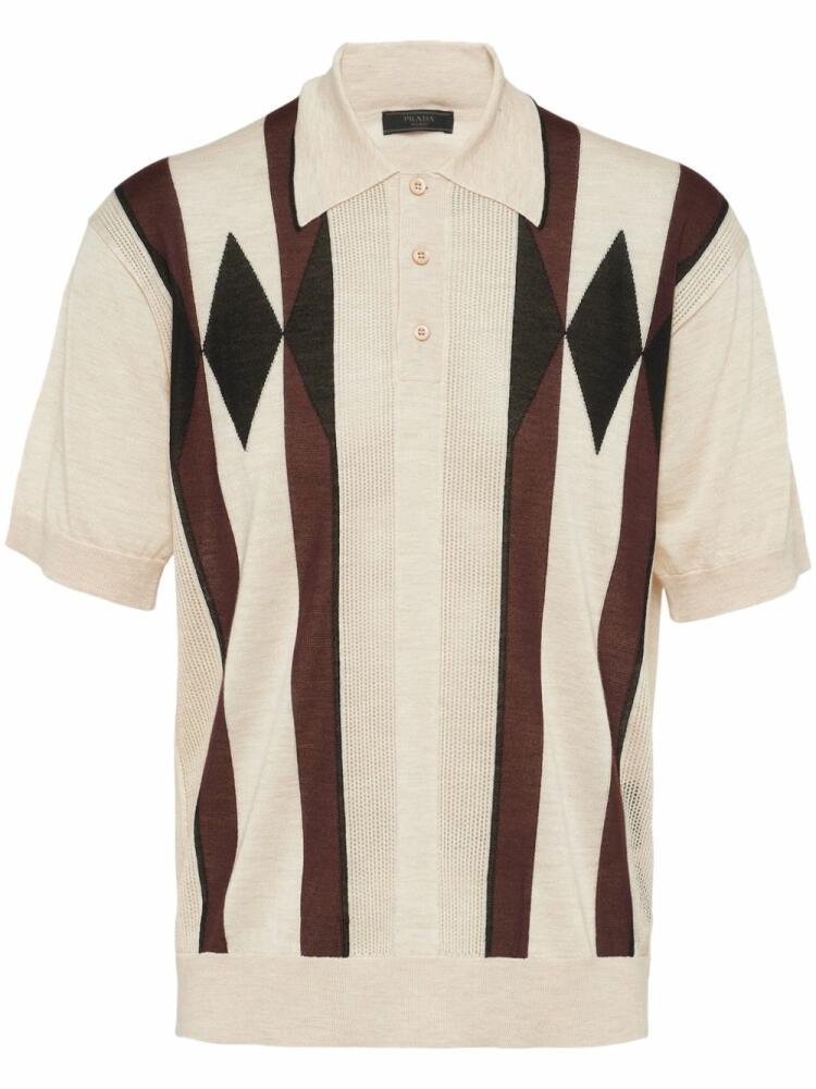 Prada argyle-knit cashmere polo top - Neutrals Cover