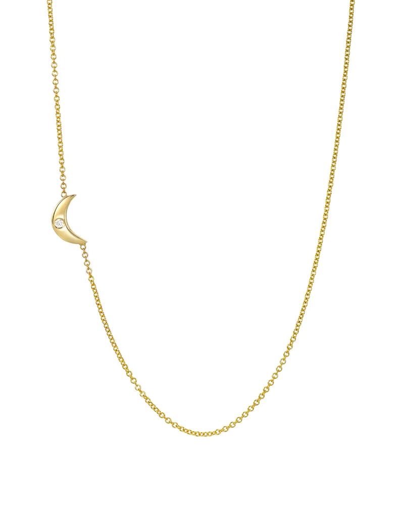 Zoe Lev Jewelry 14k Gold Asymmetric 1-Diamond Moon Necklace Cover